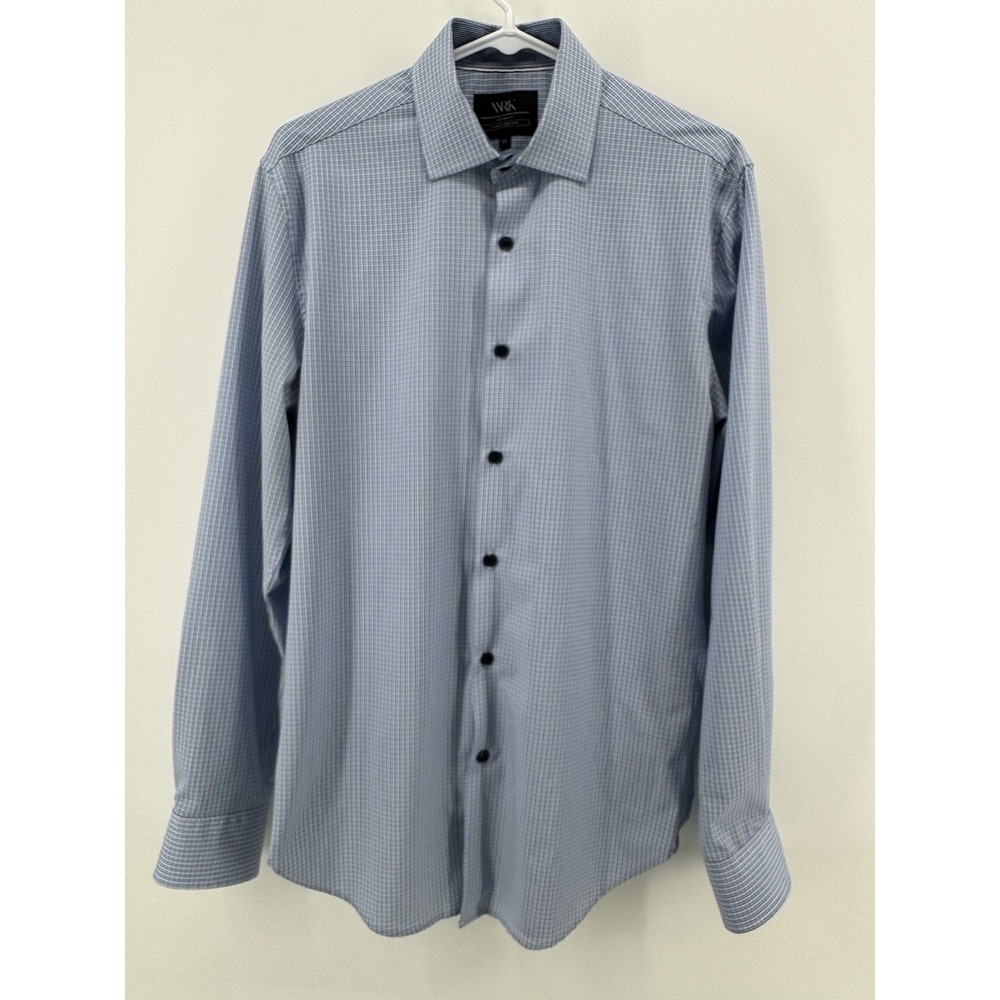 WRK Work Rest Karma 4 Way Stretch Dress Shirt Mens 15 Blue Check Career